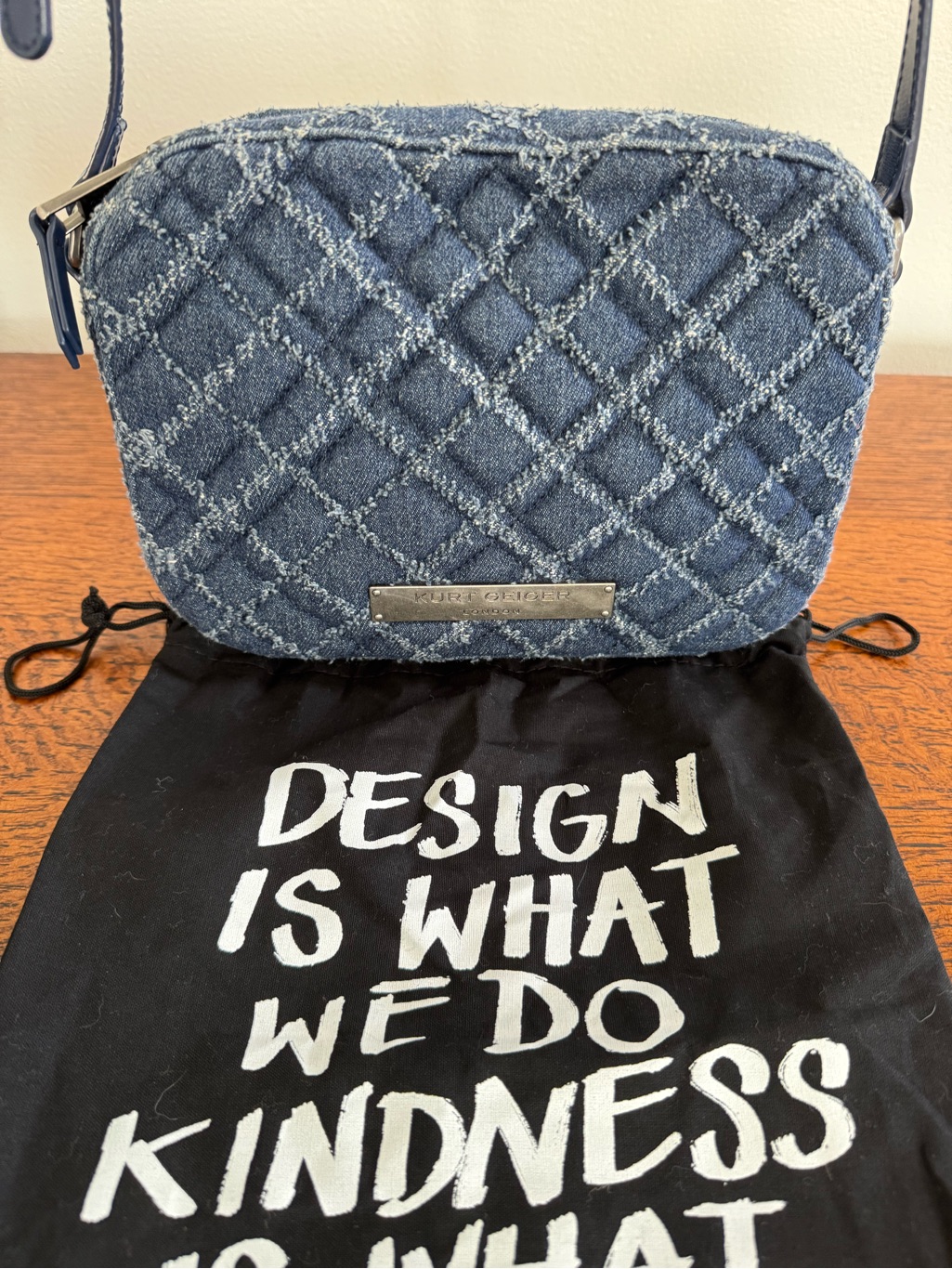 Kurt Geiger London Diamond-Quilted Denim Crossbody Kensington Camera Bag - Rare